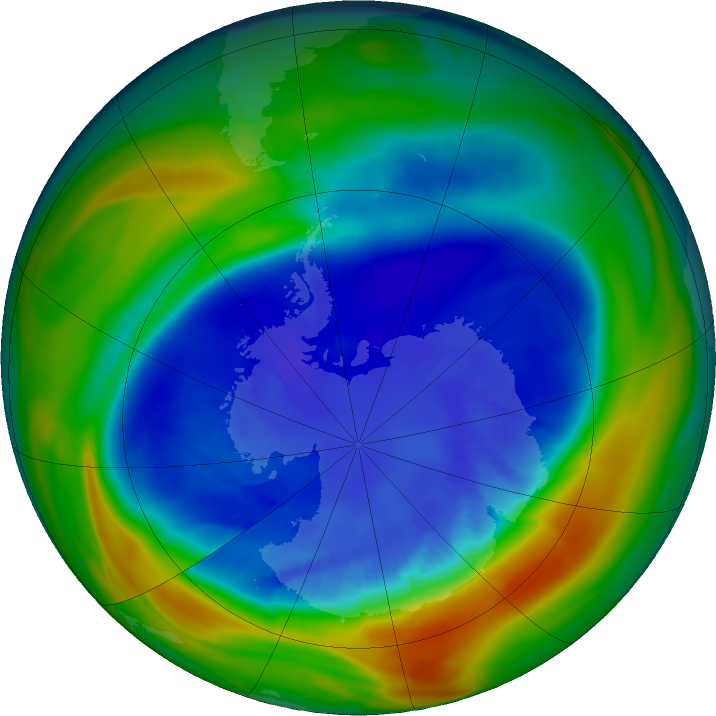 Antarctic ozone map for 07 September 2016